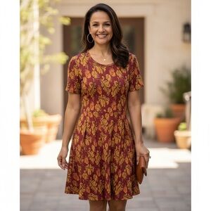 LuLaRoe Burgundy and Mustard Midi Dress